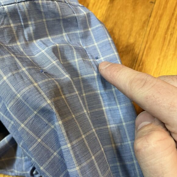 Burberrys Of London Shirt Mens 16-32 Blue Check Striped Vintage Made In USA - Picture 6 of 9